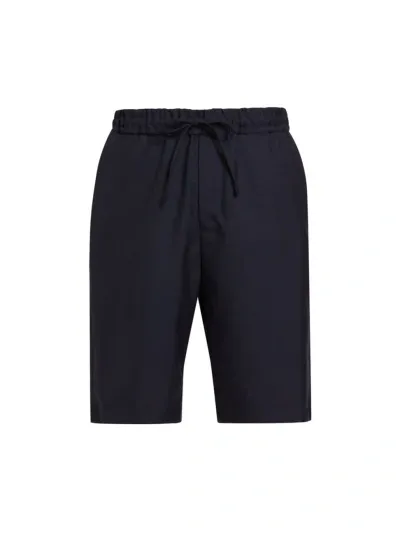 Officine Generale Officine Générale Hank Wool Bermuda Shorts In Dark Navy White