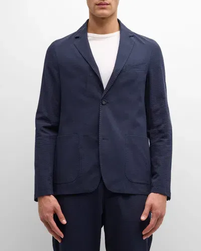 Officine Generale Officine Générale Nehemiah Seersucker Jacket In Navy