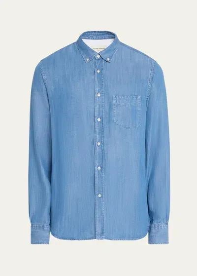 Officine Generale Men's Soft Lyocell Denim Button-down Shirt In Mid Indigo