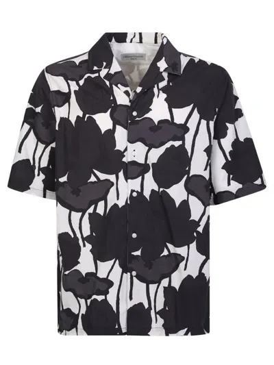 Officine Generale Eren Camp-collar Floral-print Cotton-poplin Shirt In Black