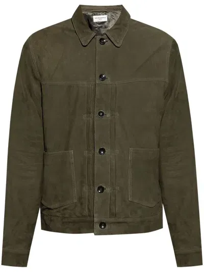 Officine Generale Suede Shirt Jacket In 绿色