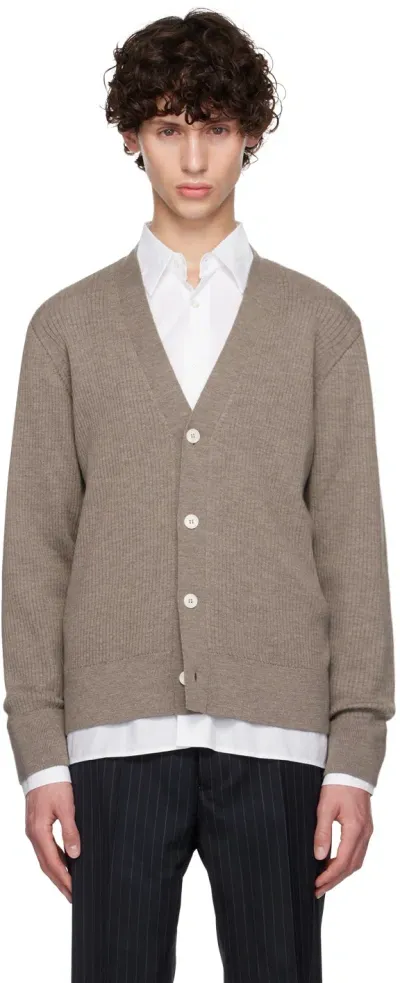 Officine Generale Miles Ribbed Merino Wool Cardigan In Brown