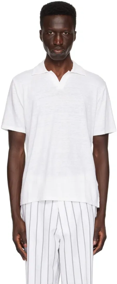 Officine Generale Slub Linen Polo Shirt In White