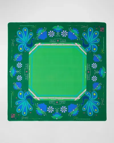 Oh My Mahjong Birdie Green Neoprene Mahjong Mat In Multi