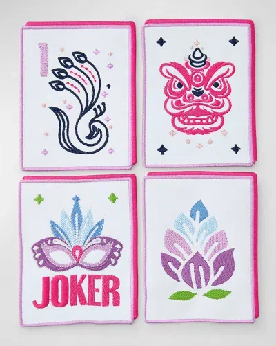 Oh My Mahjong Soiree Tile Cocktail Napkins, Set Of 4 In Pink