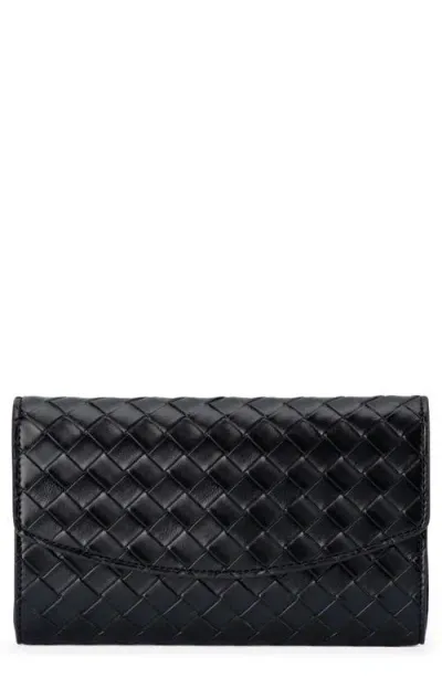 Olga Berg Aisha Woven Faux Leather Clutch In Black