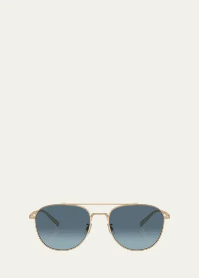 Oliver Peoples Rivetti Titanium Aviator Sunglasses In Blue Gradient