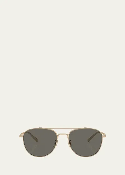 Oliver Peoples Rivetti Titanium Aviator Sunglasses In Gold