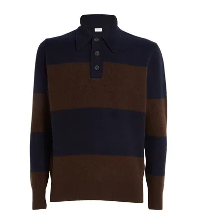 Oliver Spencer Wool Blend Stripe Polo Sweater In Brown