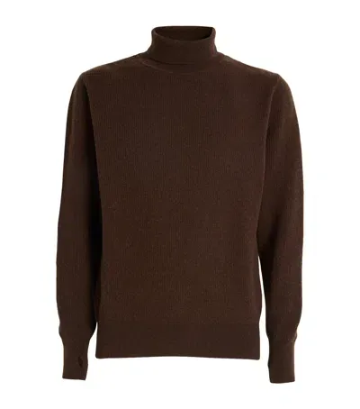 Oliver Spencer Wool Rollneck Sweater In Brown