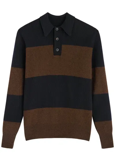 Oliver Spencer Wren Striped-intarsia Wool Polo Shirt In Navy