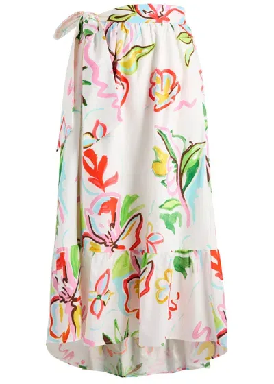 Olivia Rubin Tess Floral-print Cotton Midi Skirt In White