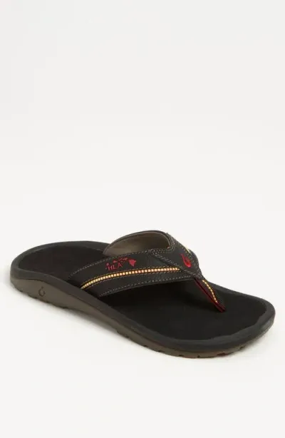 Olukai 'kia'i Ii' Flip Flop In Black/black