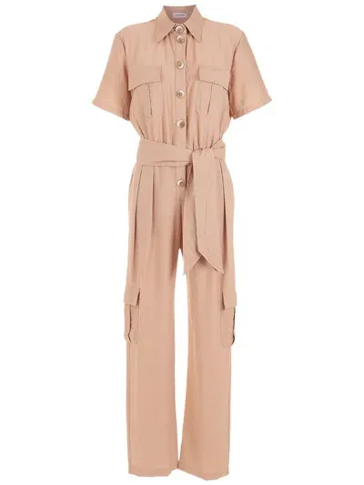 Olympiah Short-sleeve Buttoned Jumpsuit In Neutrals