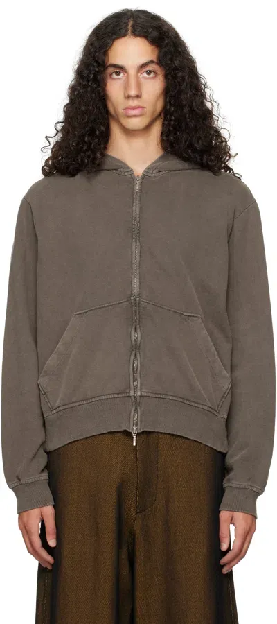 Omar Afridi Brown Shabby Full Zipped Hoodie In Shabby Brown