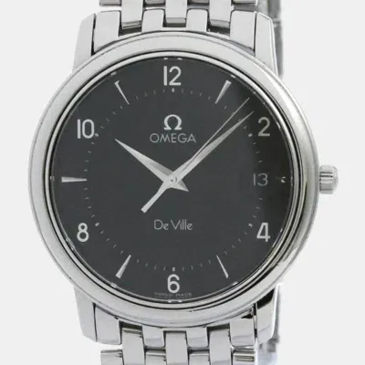 Pre-owned Omega Black Stainless Steel De Ville Prestige 4510.50 Quartz Men's Wristwatch 34 Mm