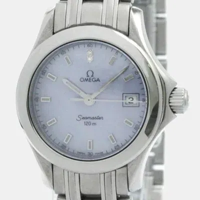 Pre-owned Omega Blue Shell Stainless Steel Seamaster 2581.84 Quartz Women's Wristwatch 26 Mm