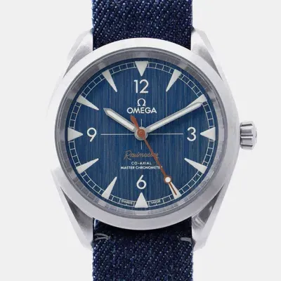 Pre-owned Omega Blue Stainless Steel Seamaster Railmaster 220.12.40.20.03.001 Automatic Men's Wristwatch 40 Mm