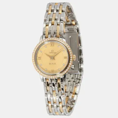 Pre-owned Omega Champagne Diamond 18k Yellow Gold Stainless Steel De Ville Prestige 424.25.24.60.58.001 Automatic Wo