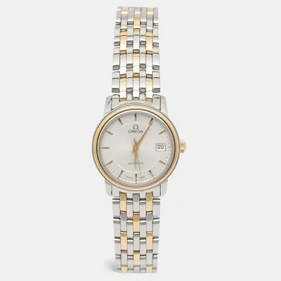 Pre-owned Omega Silver 18k Yellow Gold Stainless Steel De Ville 4390.31.00 Women's Wristwatch 27 Mm