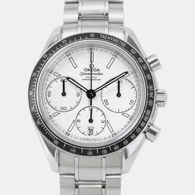 Pre-owned Omega Speedmaster Racing Co-axial Chronograph Stainless Steel Silver Dial Watch 40mm In White