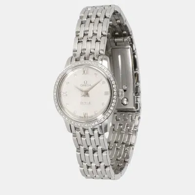 Pre-owned Omega Silver Diamond Stainless Steel Deville Prestige 424.15.24.60.52.001 Quartz Women's Wristwatch 24 Mm