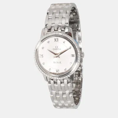 Pre-owned Omega Silver Diamond Stainless Steel Deville Prestige 424.15.27.60.52.001quartz Women's Wristwatch 27 Mm