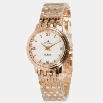 Pre-owned Omega White Mother Of Pearl De Ville Prestige Quartz Women's Wristwatch 24 Mm