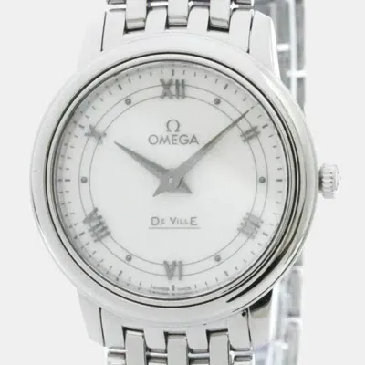 Pre-owned Omega White Stainless Steel De Ville Prestige 424.10.27.60.04.001 Quartz Women's Wristwatch 27 Mm