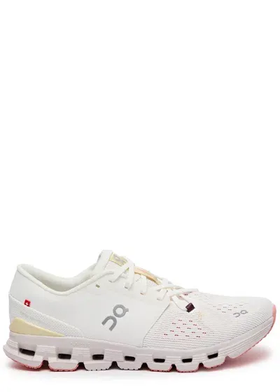 On Cloud X 4 Panelled Mesh-knit Sneakers In White/orange