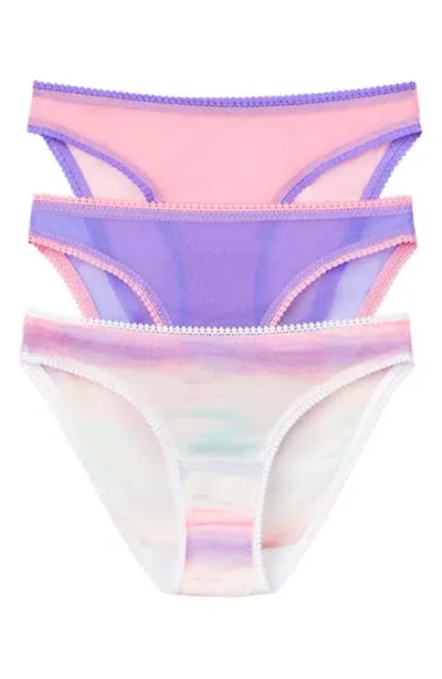 On Gossamer 3-pack Mesh Hip Bikinis In Iris/sunset Stripe/sea Pink