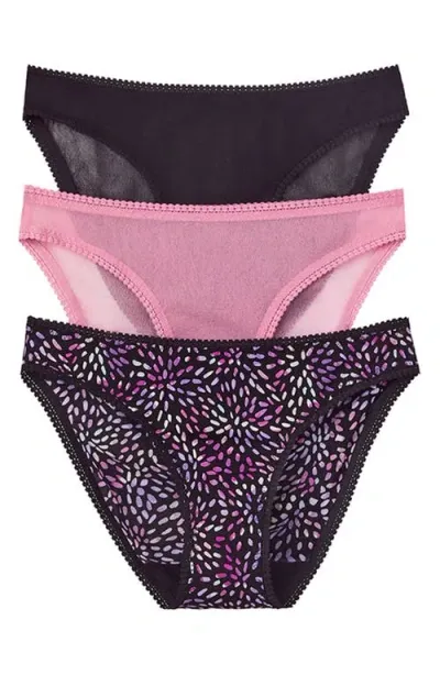 On Gossamer 3-pack Mesh Hip Bikinis In Black Confetti