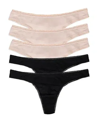 On Gossamer Mesh High Cut Thongs, Set Of 5 In Black/champagne