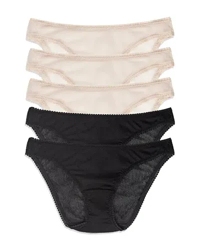 On Gossamer Mesh Hipster Bikinis, Set Of 5 In Black/champagne