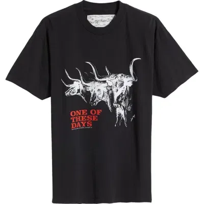 One Of These Days Long Horn Cotton Graphic T-shirt In Washed Black