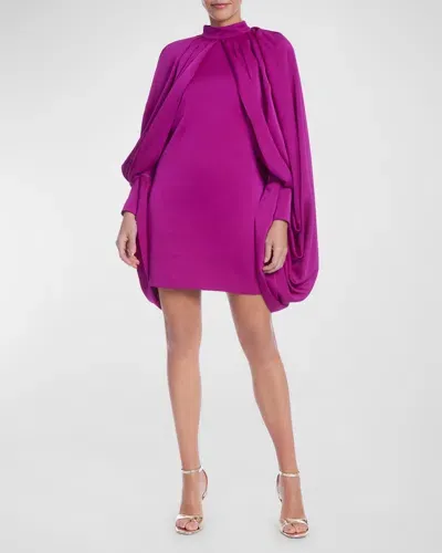 One33 Social Draped-sleeve Sateen Mini Dress In Magenta