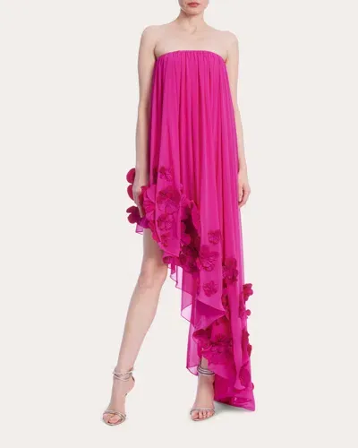 One33 Social Women's Maeve Pleated Floral-appliquéd Chiffon Dress In Fuchsia