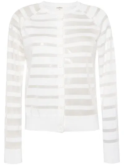 Onefifteen Striped Long-sleeve Cardigan In White