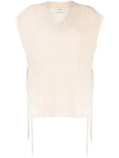 Onefifteen V-neck Sheer-detail Knit Top In 中性色