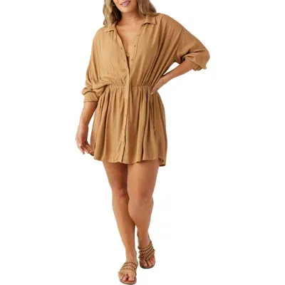 O'neill Cami Long Sleeve Cover-up Shirtdress In Tobacco Brown