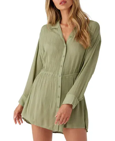 O'neill Juniors' Spread-collar Long-sleeve Tunic Cover-up In Oil Green