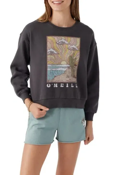 O'neill Kids' Ana Cotton Graphic Sweatshirt In Washed Black