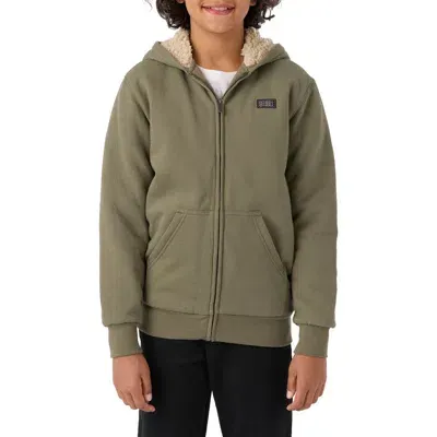 O'neill Kids' Fifty Two High Pile Fleece Lined Zip Hoodie In Deep Lichen Green