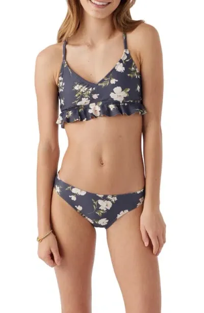 O'neill Kids' Kendra Floral Peplum Two-piece Swimsuit In Periscope