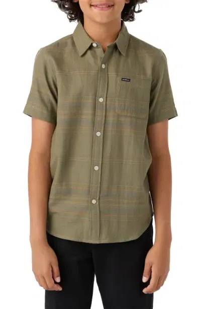 O'neill Kids' Seafaring Stripe Short Sleeve Organic Cotton Button-up Shirt In Deep Lichen Green