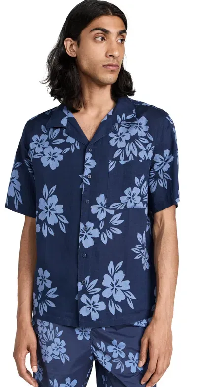 Onia Air Linen Convertible Vacation Shirt Deep Navy