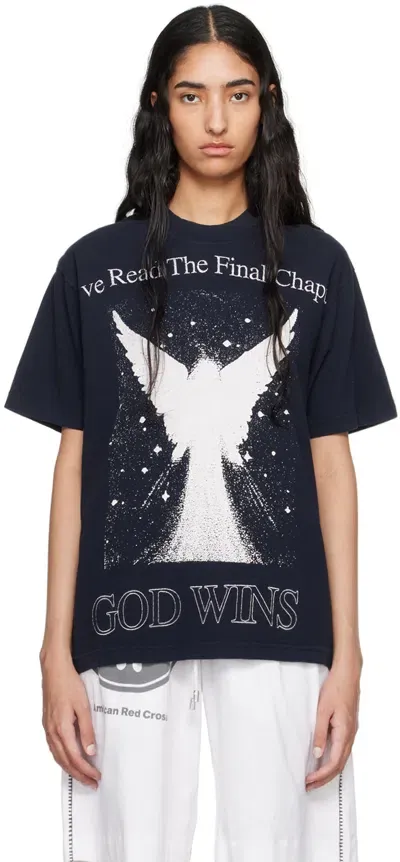 Online Ceramics Navy 'god Wins' T-shirt