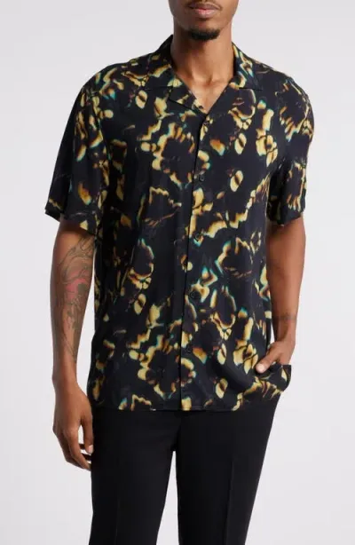 Open Edit Abstract Floral Camp Shirt In Black Abstract Floral