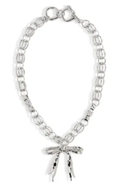 Open Edit Bow Pendant Necklace In Clear- Rhodium