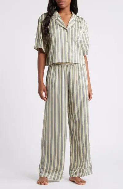 Open Edit Boxy Everyday Satin Pajamas In Green Halo Charlie Stripe